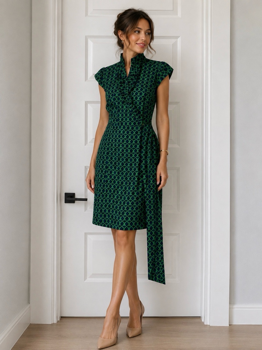 Elisabeth McKay Elegant Green Patterned Dress